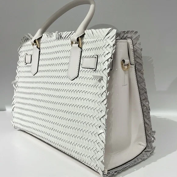 Michael Kors Hamilton white leather woven satchel bag - Picture 5 of 7